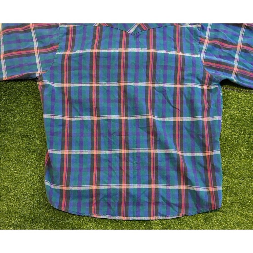 Vintage five brother shirt mens XL blue green pearl snap pockets western 39 - Picture 10 of 13